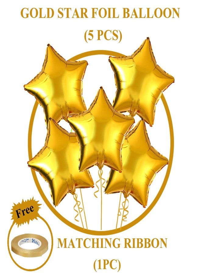 AMFIN® (Pack of 5) 18 Inch Star Shape Foil Balloon with Balloons Ribbon for Birthday, Baby Shower, Wedding Anniversary Party Home Decoration/Kids Birthday Decoration Items - Golden - Image 3